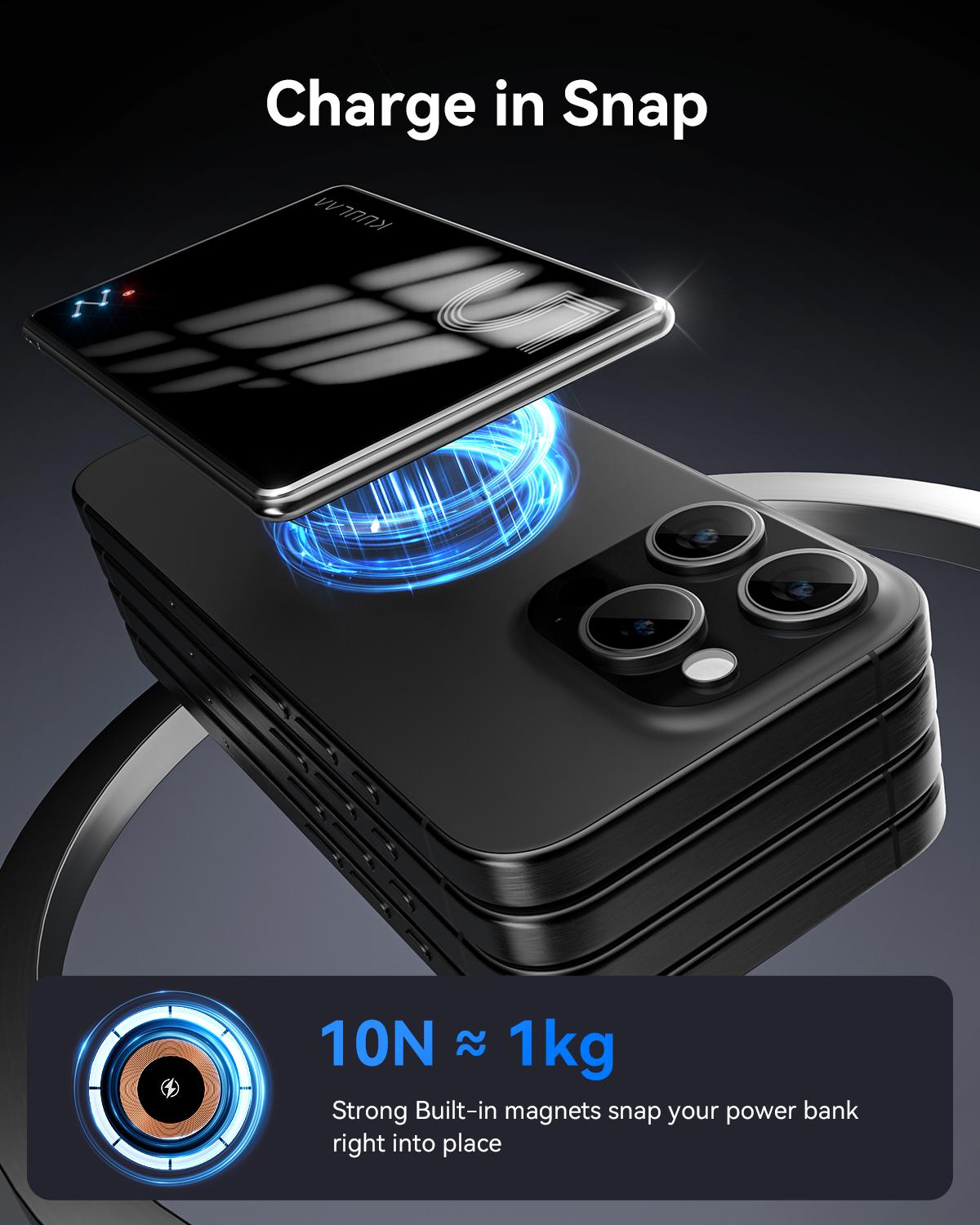 KUULAA Magnetic Wireless Power Bank 5000mAh, MagSafe Portable Charger PD Fast Charge USB-C Slim External Battery Pack for iPhone 17 16 15 14 13 Pro Max