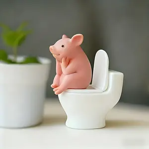 Pig Figurine Perched on a Toilet - a PVC Decoration for Your Bathroom, Suitable for Desktop Or Wall Display, Perfect for Home Office Desks And Living Room Decor, As Well As Bathroom Additions And Decorative Statues