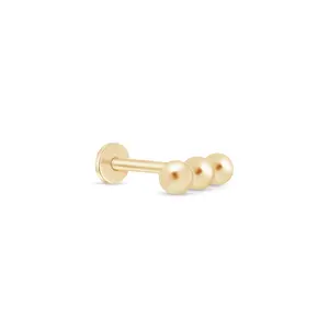 Three Bead Bar Flat Back Stud in Solid 14k Yellow Gold