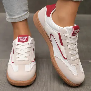 Women's Closed-Toe Lace-Up PU Leather Flat Heel Rubber Cushiony Plain Casual Trainers - Comfortable for Daily Walking, Versatile Wear, Cushiony Casual Trainers