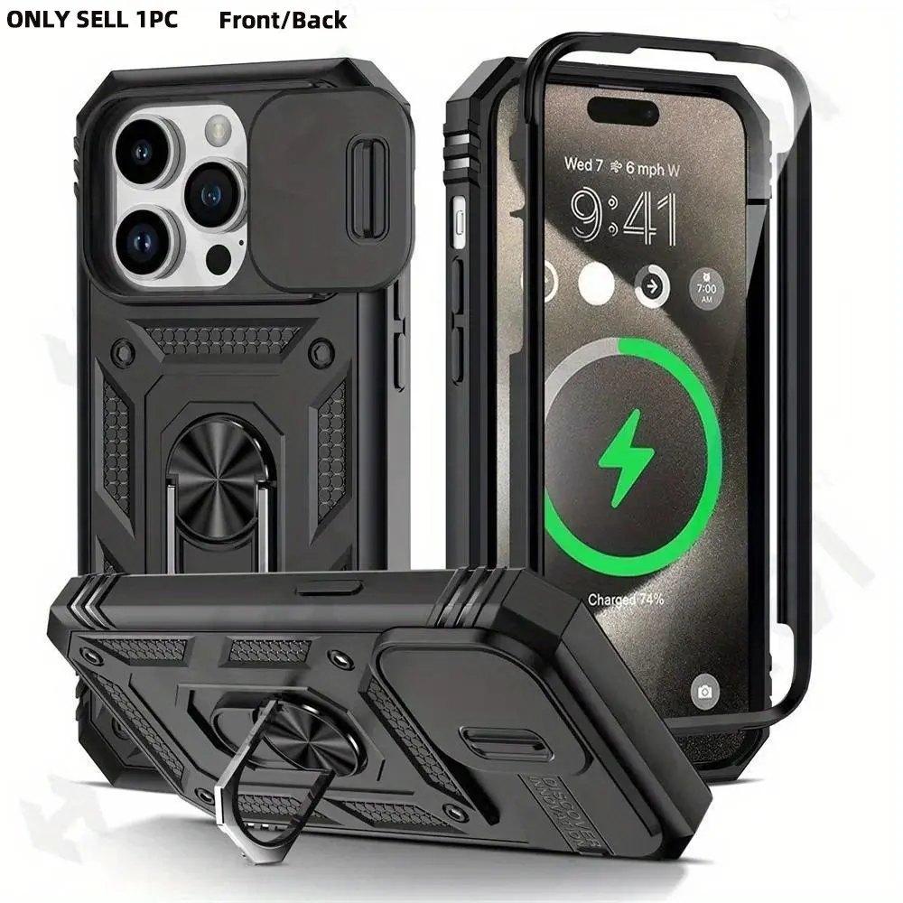 Phone Case with Slide Camera Cover, 360 Degree Rotating Armor Shell, Shockproof Phone Protective Cover, Phone Accessories for iPhone 17 16 15 14 13 12 11 Pro XS Max XR Plus, Protective Cellphone Casing, Smartphone Cover Jacket