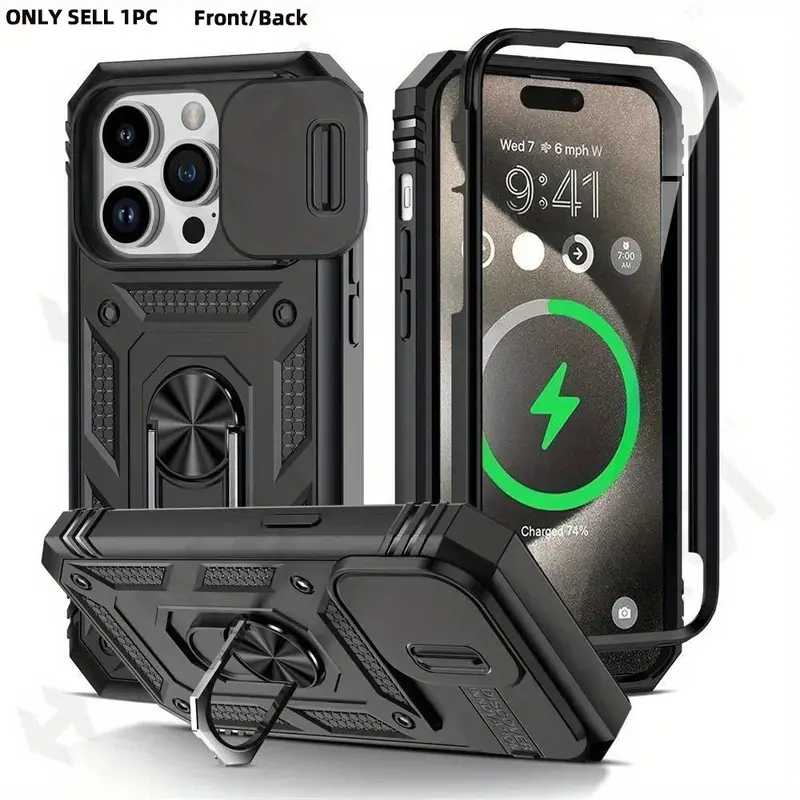 Phone Case with Slide Camera Cover, 360 Degree Rotating Armor Shell, Shockproof Phone Protective Cover, Hard Protective Cover, Phone Accessories for iPhone 18  17 16 15 14 13 12 11 Pro XS Max XR Plus, Casing