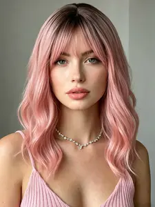 12 Inch Short Curly Pink Ombre Wig with Dark Root, Heat-resistant Synthetic Fiber Natural Look, Soft Material, Suitable for Daily & Party Use, Synthetic Hair Wig, Synthetic Curly Wigs