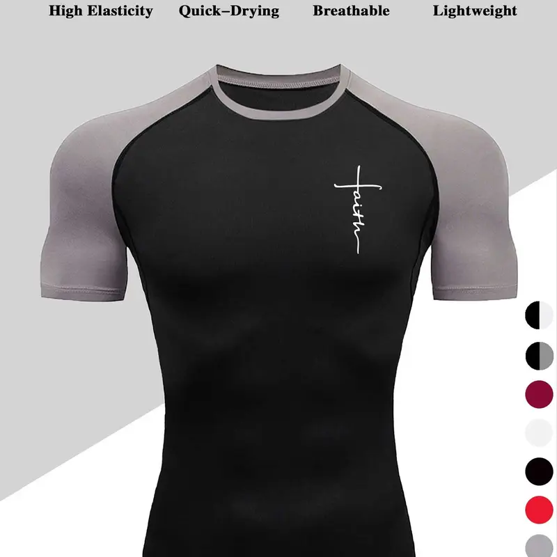Men's Dragon Print Compression T-Shirt Activewear Clothing, Quick-Dry Breathable Stretch Fabric, Tight-Fitting Short Sleeve Top for Fitness and Outdoor Activities