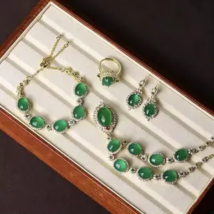Luxury Green Jade Necklace Earrings Bracelet Ring Set, Genuine Hetian Jade, Elegant Necklace & Earrings for Women,Bridal Jewelry for Special Occasions