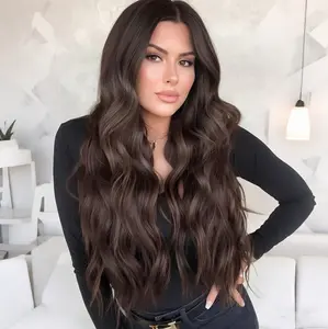 Chocolate Brown Wig for Women 26inch Long Wavy Lace Hairline Middle Part Synthetic Heat Resistant Wig for Daily Party