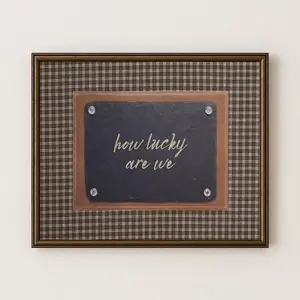 Rustic Brown Gingham How Lucky Are We Hand Written Wall Art Print, Western Trendy Decor Poster ( No Frame )