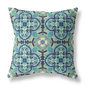 HomeRoots 411785 18 in. Cloverleaf Indoor & Outdoor Throw Pillow, Aqua & Indigo