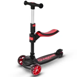 3-Wheel Kids Scooter - Lean-to-Steer Technology, Adjustable Height Handlebar, Wide Anti-Slip Deck, Scooter for Boys & Girls Ages 3+, Child Safety Approved, Support Riders Up to 110 lbs, Black and Red