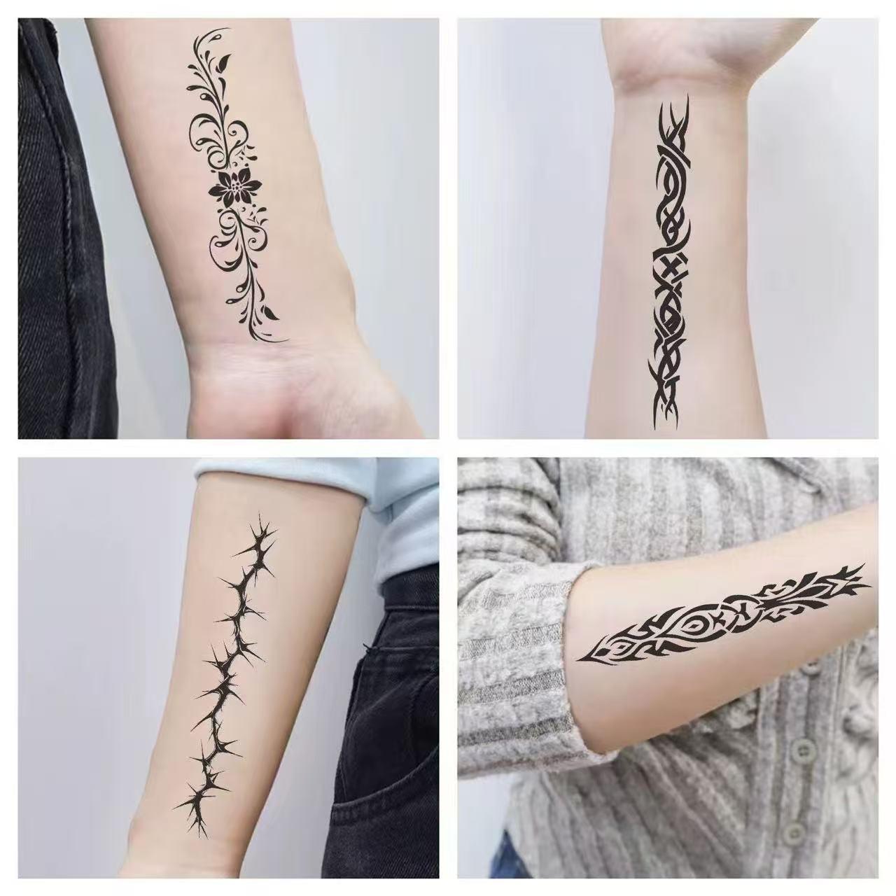 Cool, Dark-Themed Black-and-White Tribal Rune Symbol Totem Tattoo Stickers – Realistic Semi-Permanent Waterproof Tattoos
