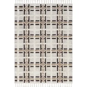Crimson High-Low Plaid Tasseled Area Rug