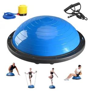Half Balance Ball Trainer with Resistance Bands & Foot Pump for Stability & Strength Training Home Gym Equipment Blue