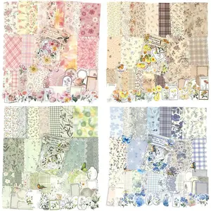 Scrapbook Supplies Kit - 400 count  Floral Scrapbook Paper & Junk Journal Stickers, 4 Pack Journaling Supplies for  Journaling, Retro Crafts, Planner, Mixed Media, Collage Card Album