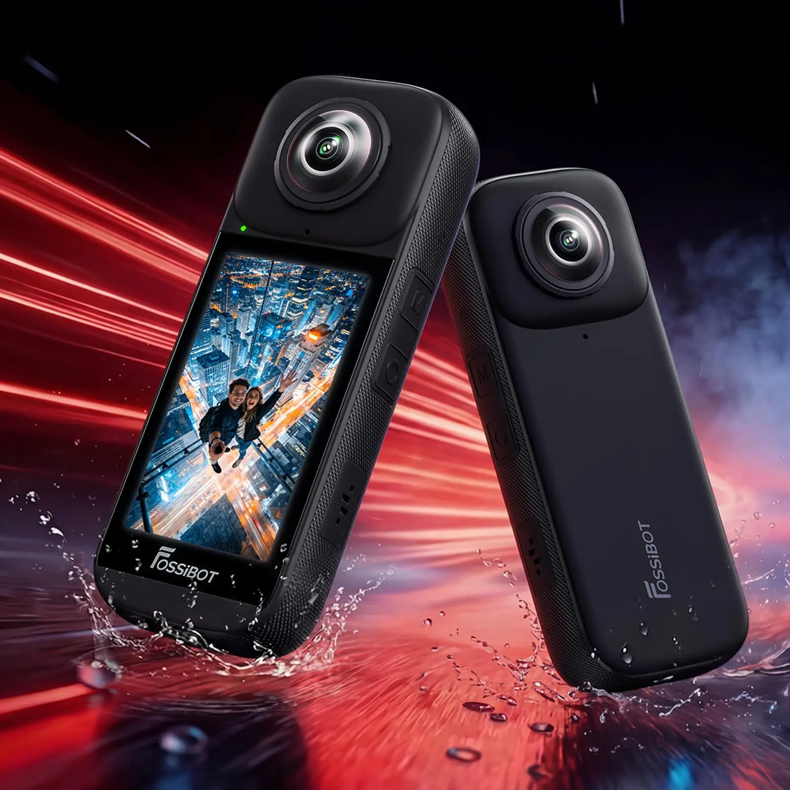 FOSSIBOT 2026 FC360 Waterproof 8K 360° Action Camera, Invisible Selfie Stick Effect, Image Stabilization, Built-in GPS, 3.0-inch Touchscreen, 360° Recording and Live Streaming (No Built-in Storage)