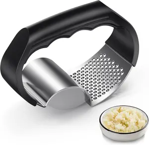 Easy-to-clean and durable kitchen gadget for chopping and crushing garlic - Stainless Steel Garlic Press, perfect for apartments and dormitories Household. Utensils Black