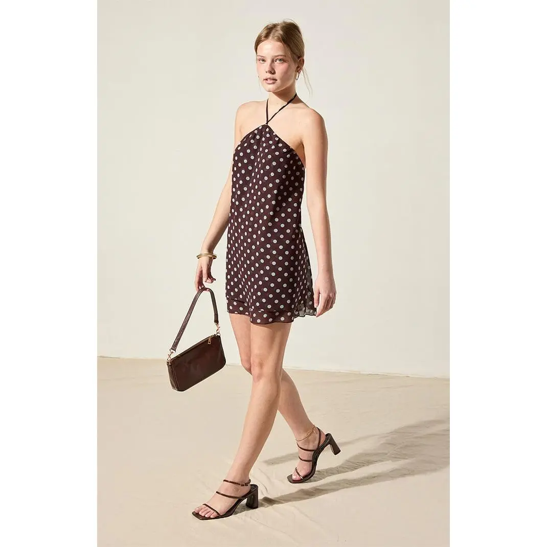 Beverly and Beck Women's Whitney Polka Dot Halter Mini Dress