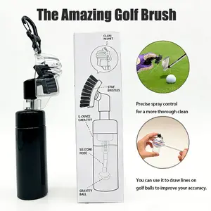 Keycent 2-in-1 Golf Club Water Brush Cleaner - Black Features a built-in golf ball marker and includes a leather lanyard to prevent loss. Unisex professional golf accessory. The ultimate golf gift for swing enthusiasts! Father's Day gift selection.