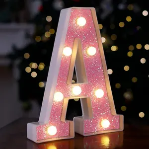 LED Letter Light A Pink Glitter Marquee Alphabet Sign Battery Powered for Home Party Wedding Birthday Christmas Decor Girls Gift