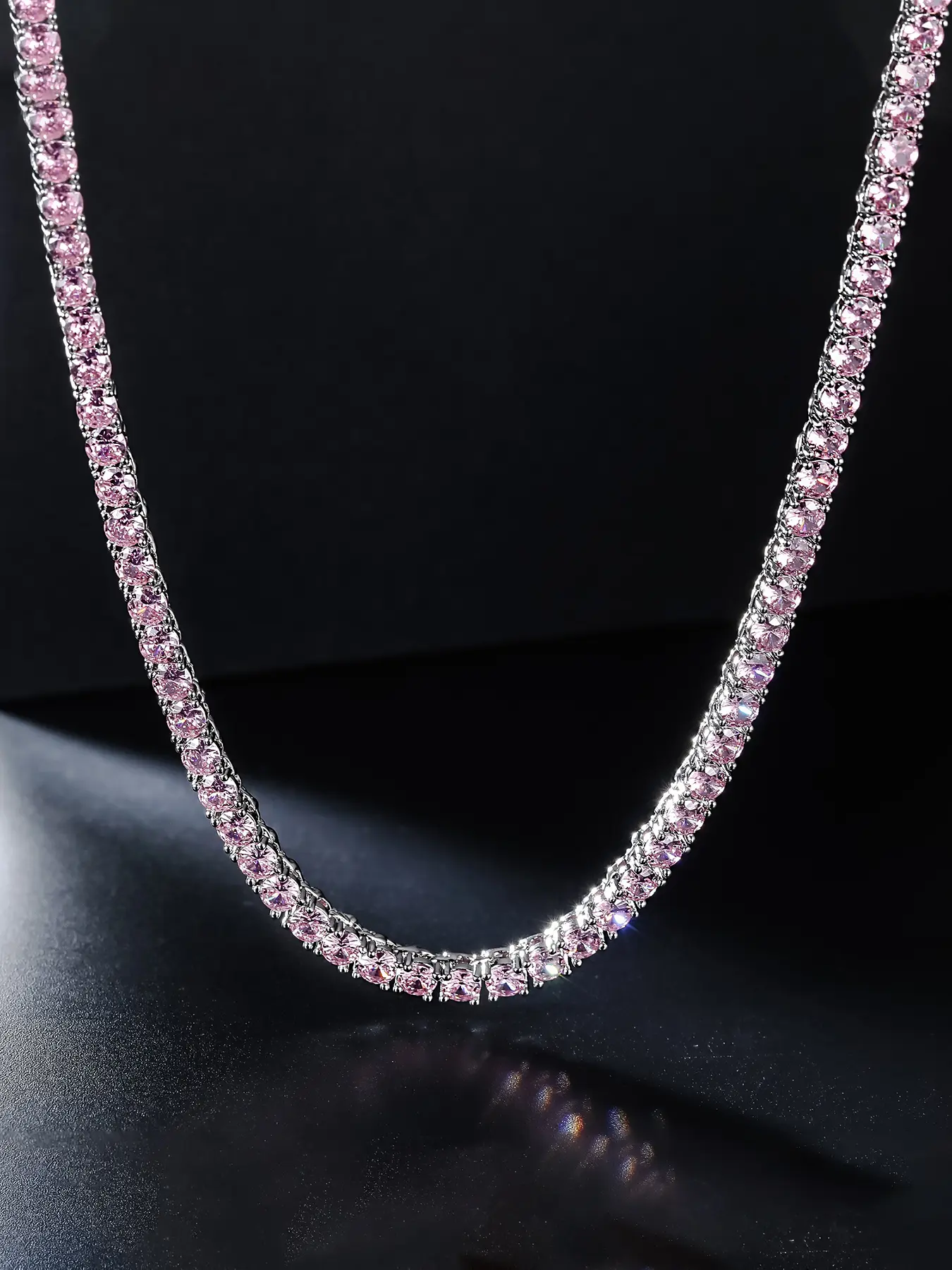 1 PC ICED CHICS 4mm pink zircon single-row necklace, unisex, hip-hop casual style streetwear statement jewelry accessory, exquisite jewelry gift, the best choice for gifts, dates and parties