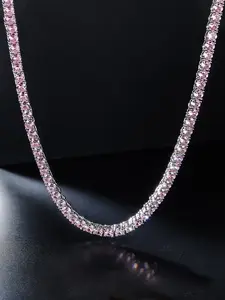 1 PC ICED CHICS 4mm pink zircon single-row necklace, unisex, hip-hop casual style jewelry accessory, exquisite jewelry gift, the best choice for gifts, dates and parties