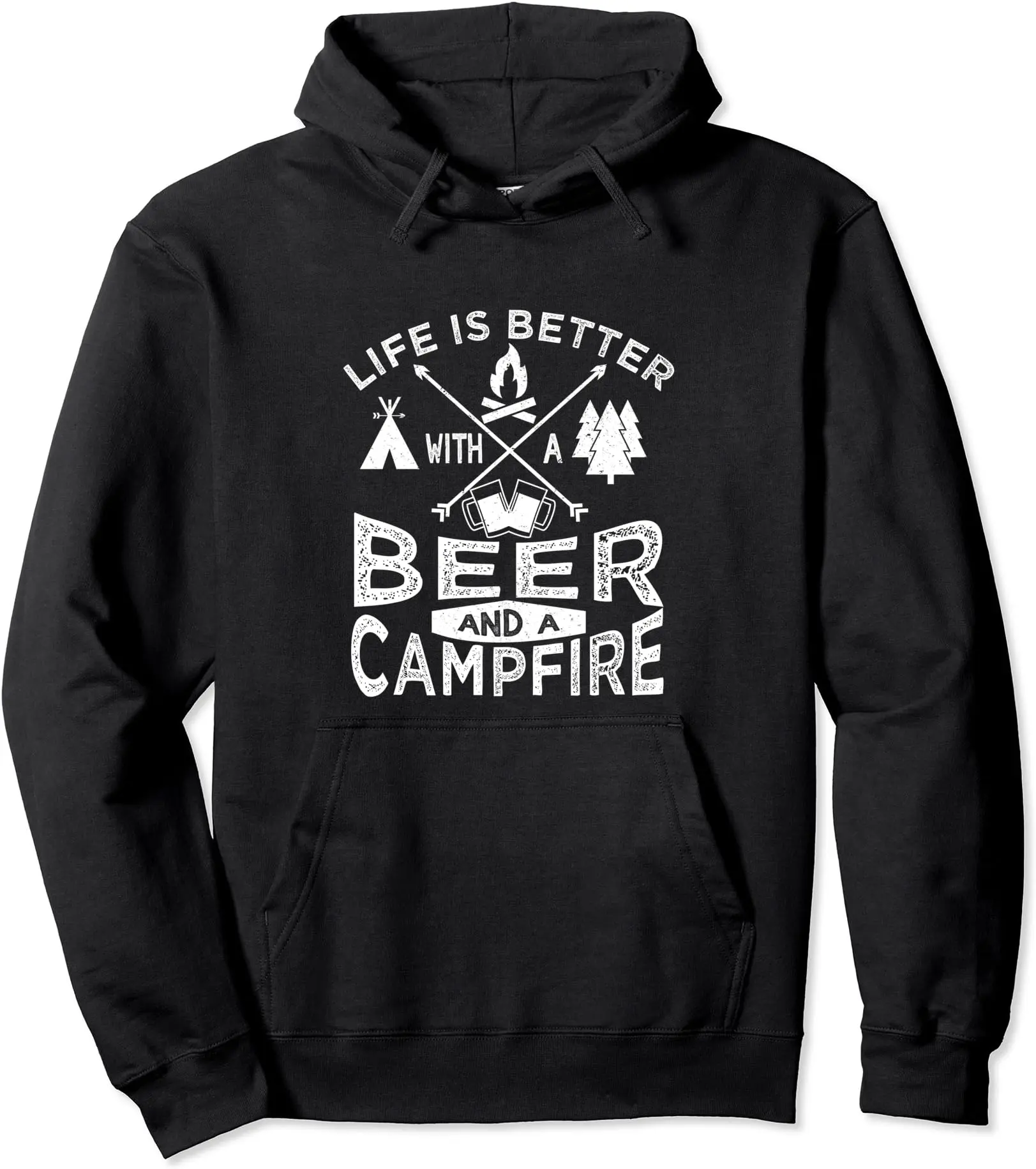 Camping Hooded Men Women Beer Campfire Graphic Tent Pullover Hoodie