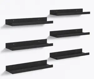 Set of 6, helves for Wall, Wall Shelves, Wall Mounted Wood Shelf ( Set of 6, Black)