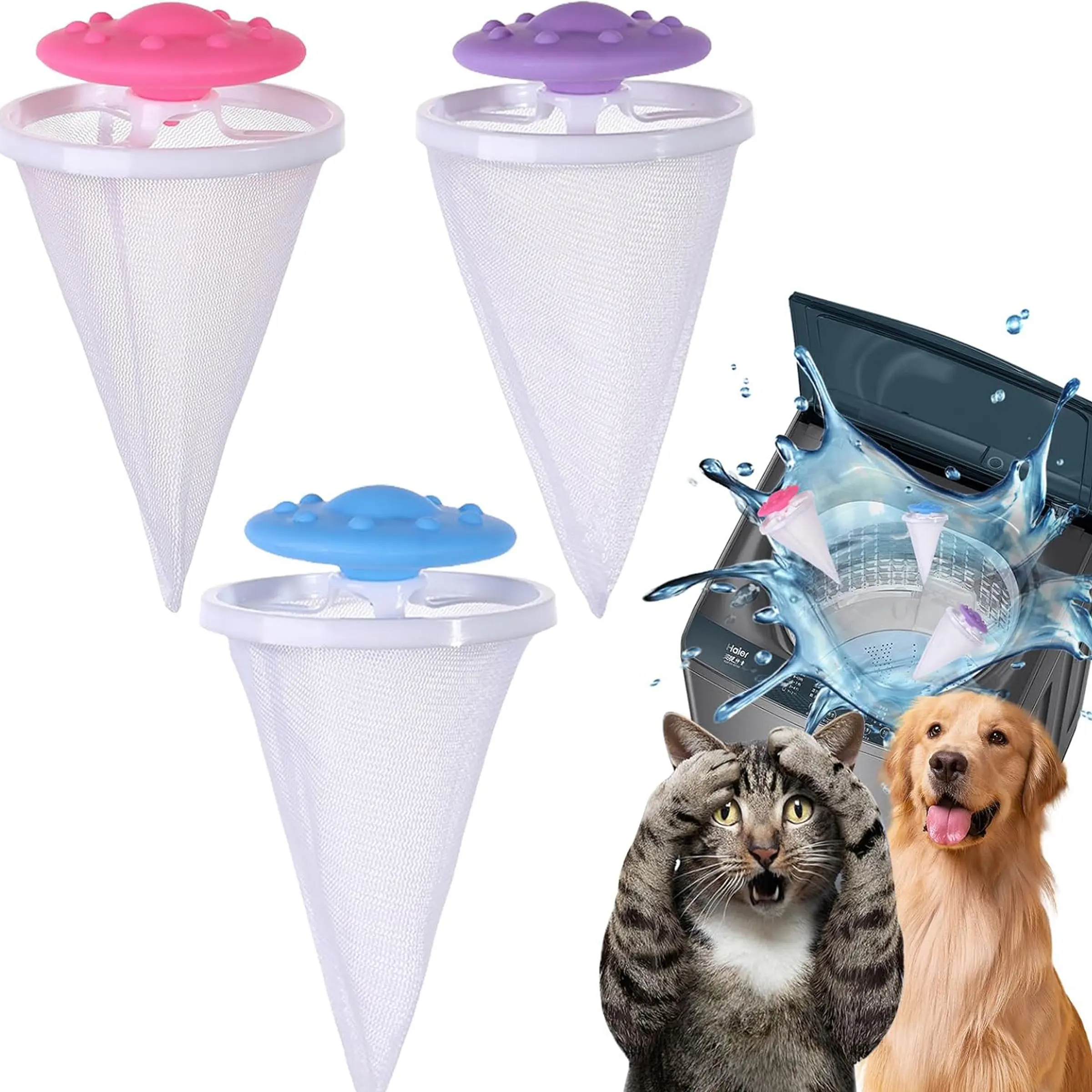 Lint Collector for Laundry, Pet Hair Remover, Washing Machine, Floating Lint Net Bag, Reusable Home Hair Filter, Washer Lint Net, Laundry Accessories 3/6 Piece Set
