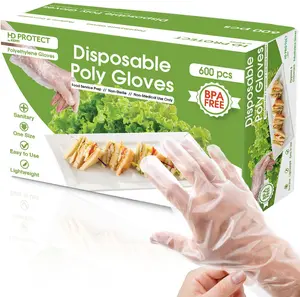 600 Pack Disposable Food Prep Gloves – Clear Polyethylene, Latex-Free, BPA-Free, Powder-Free – Bulk Kitchen Cooking, Catering, BBQ, Baking, Restaurant, Food Handling & Serving Gloves