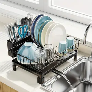 1pc Dish Rack Countertop Large Capacity Single Layer Dish Drying Rack, Compact Dish Drainer With Utensil Holder And Drain Spout, For Kitchen Countertop, Kitchen Organizers And Storage, Kitchen Accessories