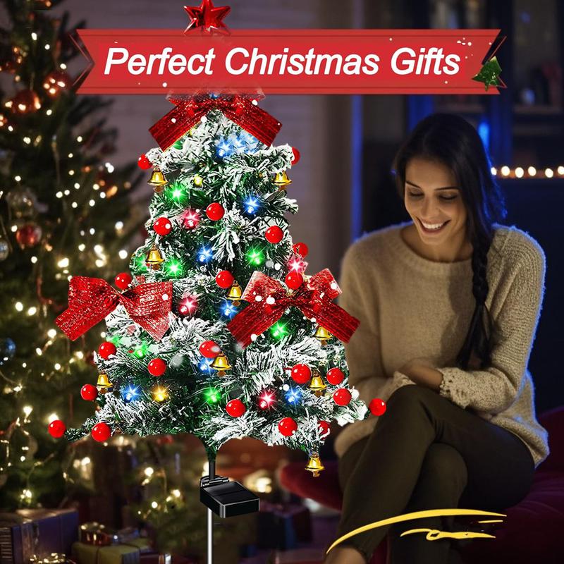 4-Pack solar Christmas tree lights for outdoor decoration, waterproof, small solar Christmas tree path lights, solar garden decorative pole lights, courtyard decoration with snow style, suitable for paths, lawns and terraces 4-Pack solar Christmas tree lights for outdoor decoration, waterproof, small solar Christmas tree path lights, solar garden decorative pole lights, courtyard decoration with snow style, suitable for paths, lawns and terraces