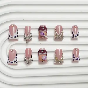 AVIARA Short  Duck Tips 10pcs Handmade Acrylic Press On Nails Luxious Salon Quality Fake Nail detachable aqua nails