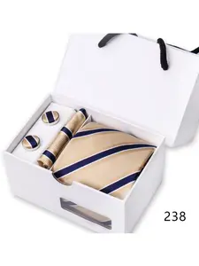 3pc Business Tie Set Gift Box with Cufflinks and Pocket Square, Classic Striped Jacquard Ties for All Seasons, Perfect for Formal Occasions and Gifting