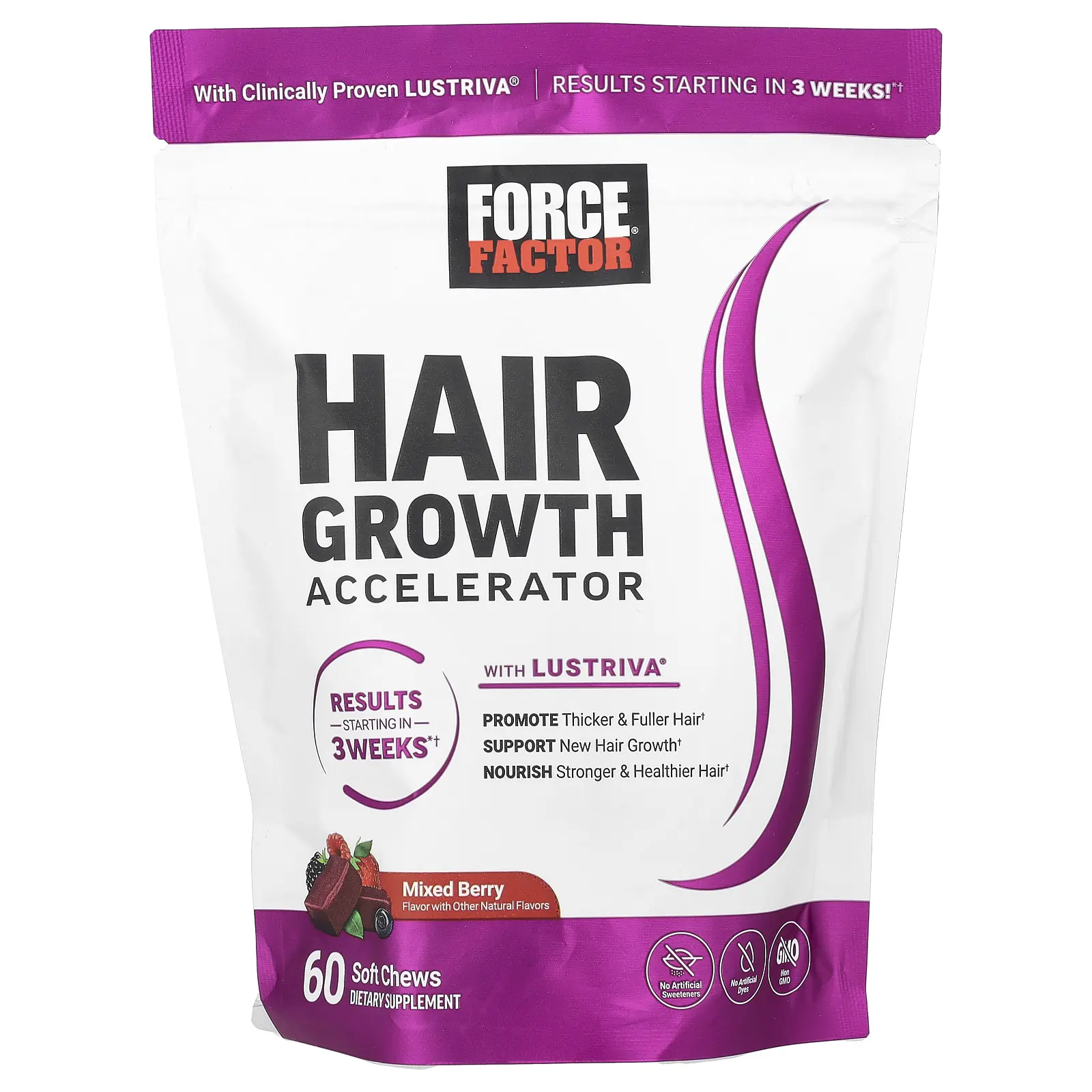 Force Factor Hair Growth Accelerator, Mixed Berry, 60 Soft Chews Force Factor Hair Growth Accelerator, Mixed Berry, 60 Soft Chews