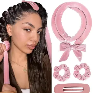 Heatless Curls Overnight, Soft Heatless Hair Curler, No Heat Ribbon Wrap, Heatless Curling Rod, Heatless Curling Set for Long & Short Hair, Includes Scrunchies & Clip