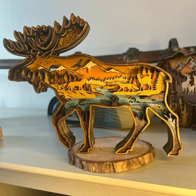 Handcrafted Wooden Moose decor