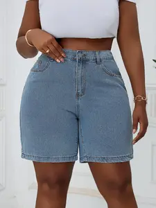 【 Plus Size】 Denim Shorts, Denim Mom Shorts, Plus Casual Basic Fashionable Shorts for Daily Outdoor Wear, Women Plus Clothing for Summer, Clothe, Womenswear, Casual Jean Shorts