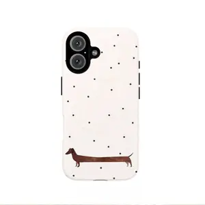 Simple Cute Polka Dot Dachshund Phone Case -Durable, Shock Absorbing and Stylish Protection -Compatible with iPhone 17,16, 15, 14, 13, 12, 11, Plus, Pro,Pro Max, Perfect birthday gift for friends.