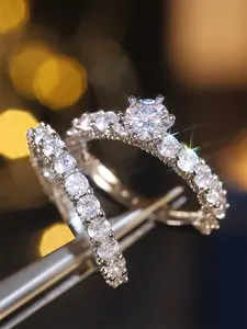 2 Pcs/set Classical Cubic Zirconia Ring For Women For Wedding Engagement Anniversary Party Jewelry Artificial Zircon Rings Valentine's Day Gift