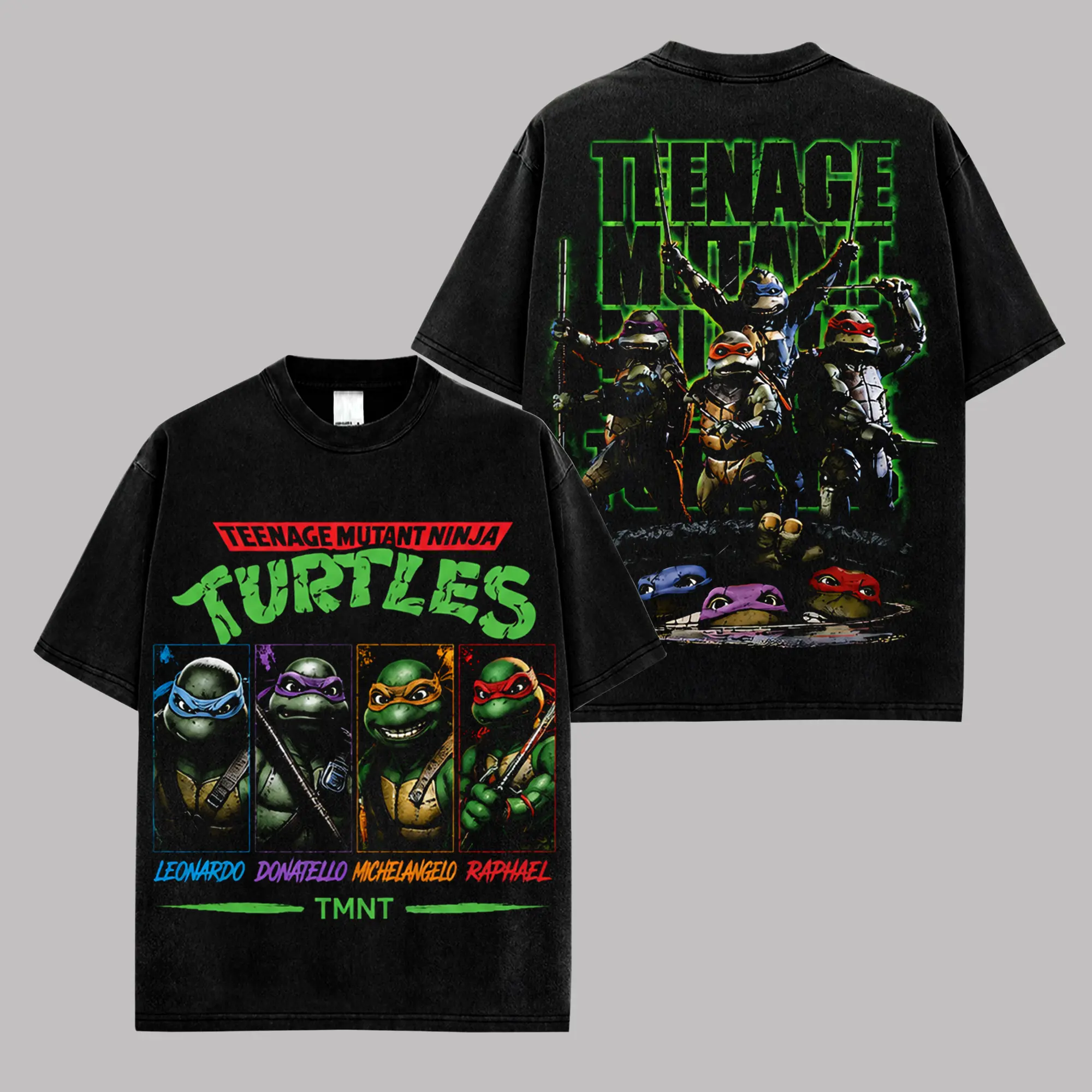 Retro Ninja Turtle Team Vintage Washed T-Shirt, TMNT Mutant Warrior Graphic Tee, 90s Cartoon Streetwear Shirt, Oversized Anime Cotton Tee, Sewer Fighter Unisex Fashion Top, Gift For Retro Cartoon Fans