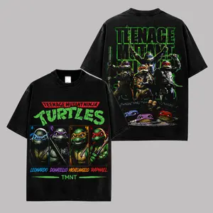 Retro Ninja Turtle Team Vintage Washed T-Shirt, TMNT Mutant Warrior Graphic Tee, 90s Cartoon Streetwear Shirt, Oversized Anime Cotton Tee, Sewer Fighter Unisex Fashion Top, Gift For Retro Cartoon Fans