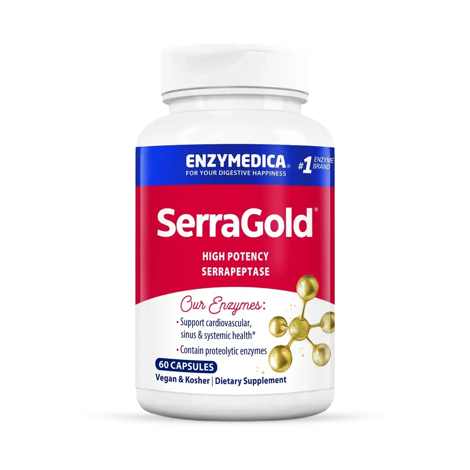 Enzymedica SerraGold - High Potency Serrapeptase Enzyme Supplement for Men & Women, Serrapeptase 100,000 SPU for Adults, Supports Sinus & Respiratory Health, Heart & Immune Function