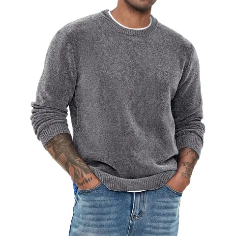 JMIERR Men's Chenille Sweater Soft Pullover Crewneck | Soft Chenille Fabric, Crewneck Sweatshirt, Warm Stretch Feel, Fall Winter Casual Top, Easy Daily Wear