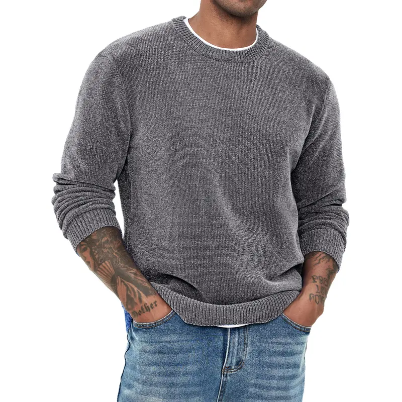 JMIERR Men's Chenille Sweater Soft Pullover Crewneck | Soft Chenille Fabric, Crewneck Sweatshirt, Warm Stretch Feel, Fall Winter Casual Top, Easy Daily Wear