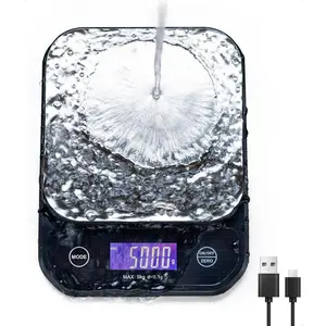 Waterproof Kitchen Scale, 0.1g/0.01oz High Precision, 5kg/11lb, Washable, USB Rechargeable, Digital Scale for Food,Cooking, Baking, Weight Loss, Black&Grey