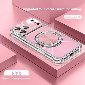 Electroplated Glitter Edge Protective Case for iPhone 13-17 Pro Shockproof TPU Anti-Drop Airbag Cover Unisex Pink Trending Handheld Devices Protection Accessory with Four-Corner Surround Airbag Design