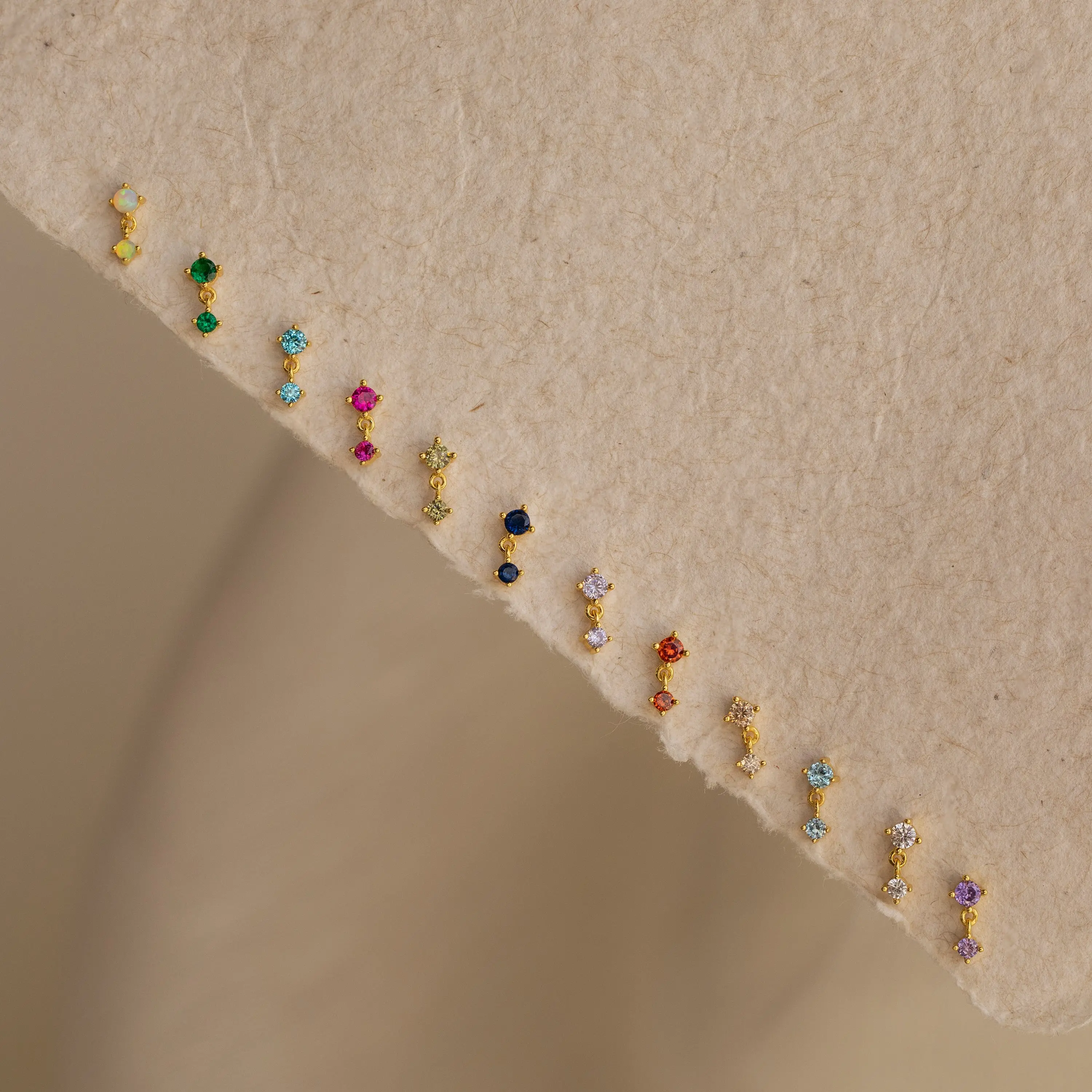 Birthstone Drop Studs by Caitlyn Minimalist - Dainty Cubic Zirconia Dangle Stud Earrings in Gold - Custom Gemstone Jewelry - Birthday Gift for Her