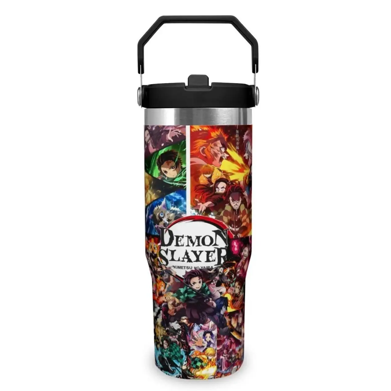 Demon Slayer 30 Oz Kimetsu no Yaiba Themed Tumbler Insulated Stainless Steel Water Bottle Durable Thermos Flask with Folding Straw & Handle Multi-Purpose Drinking Cup for Home Office School Daily On-the-Go Perfect Gift