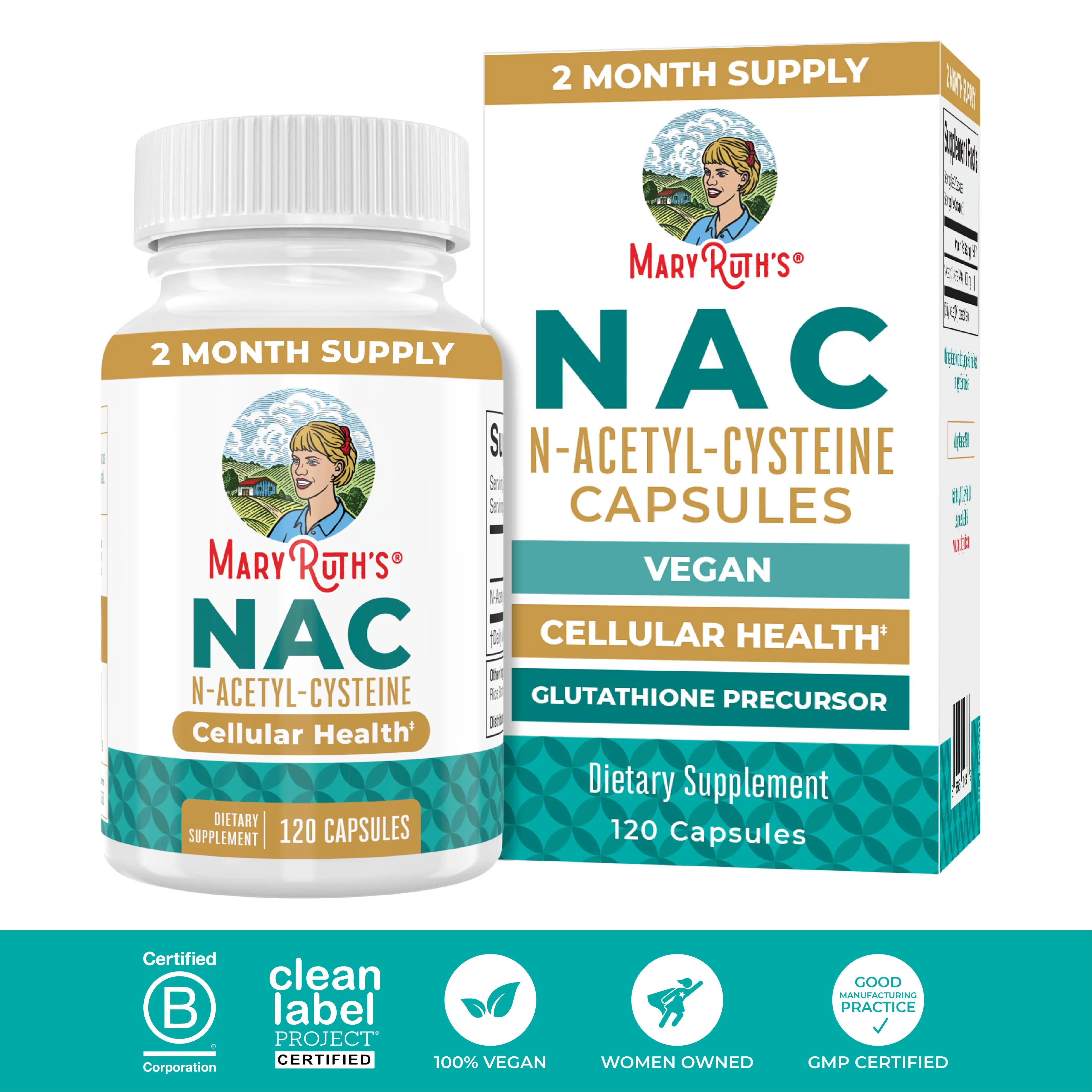 MaryRuth's N-Acetyl Cysteine (NAC) Supplement - 2 Month Supply - NAC Capsules 1000mg per serving - Vegan - Non-GMO - Gluten Free - 120 Count