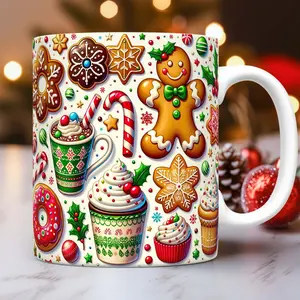 Gingerbread Christmas Mug, Gingerbread Man and Donuts Mug, 11oz and 15oz Coffee Mug