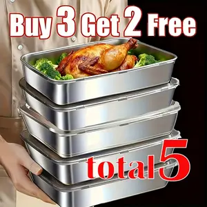 Buy 3 Get 2 Free Stainless Steel Food Storage Containers with Lids - 316 Grade Heavy-Duty Square Baking Trays, Stackable & Reusable for Meal Prep, Picnic, Fridge Organization - Durable, Easy-Clean Kitchen Essentials (Hand Washable)